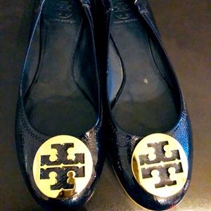 Tory Burch Navy Reva Patent Leather Flats